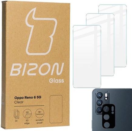 Bizon Szkło Hartowane Glass Clear 3Szt. + Obiektyw Oppo Reno 6 5G