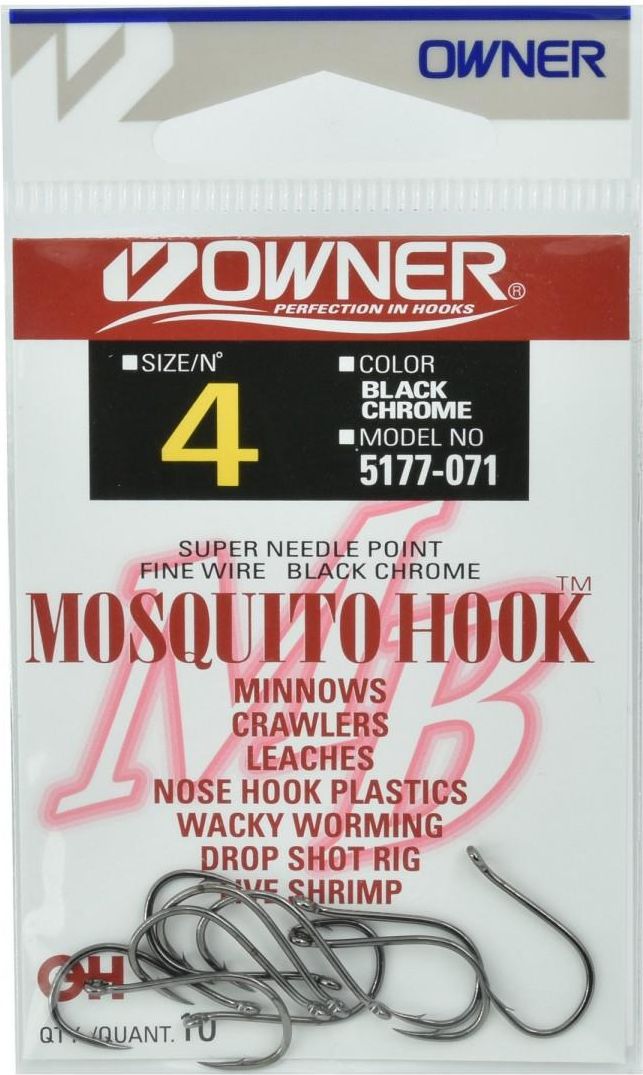 Haczyki Owner MOSQUITO HOOK nr 1/0 Black Chrome z oczkiem Drop