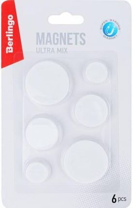 Magnesy do tablic okrągłe Berlingo ULTRA MOCNE 6 sztuk białe