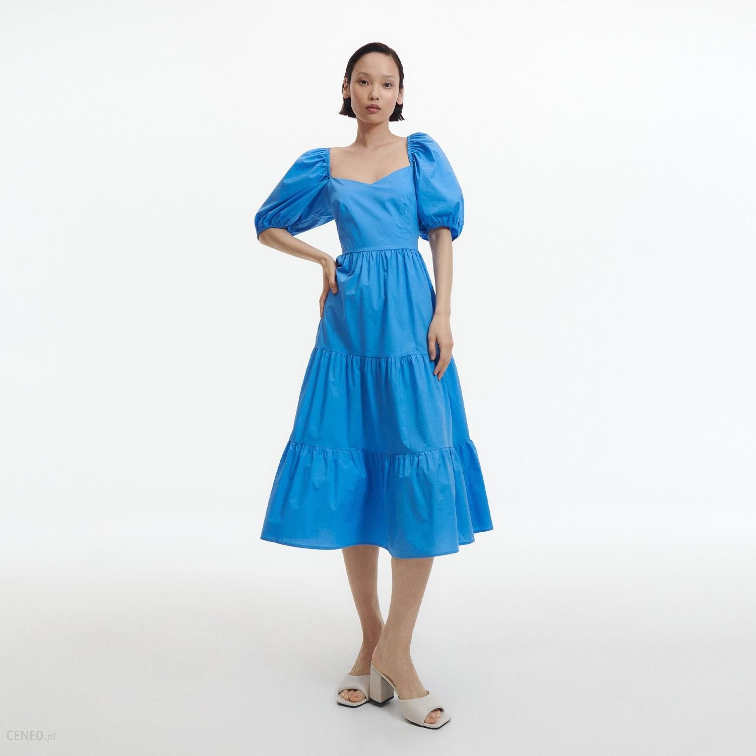 Reserved - Bawełniana sukienka z falbanami - Niebieski - Ceny i opinie -  