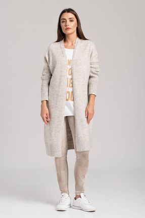 Długi sweter z domieszką wełny i kaszmiru (Beżowy, L/XL)