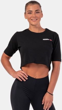 Nebbia Women‘S T Shirt Crop Top Minimalist Logo Black Czarny