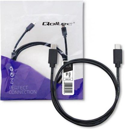 QOLTEC KABEL USB  2.0 TYP C MĘSKI | USB 2.0 TYP C MĘSKI | 0.5M | CZARNY (52342)  (52342)