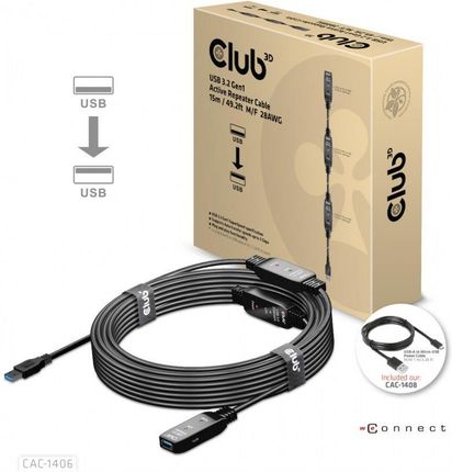 CLUB 3D KABEL USB CLUB3D CAC-1406 USB 3.2 GEN1 ACTIVE REPEATER CABLE 15M M/F 28 AWG (CAC1406)  (CAC1406)