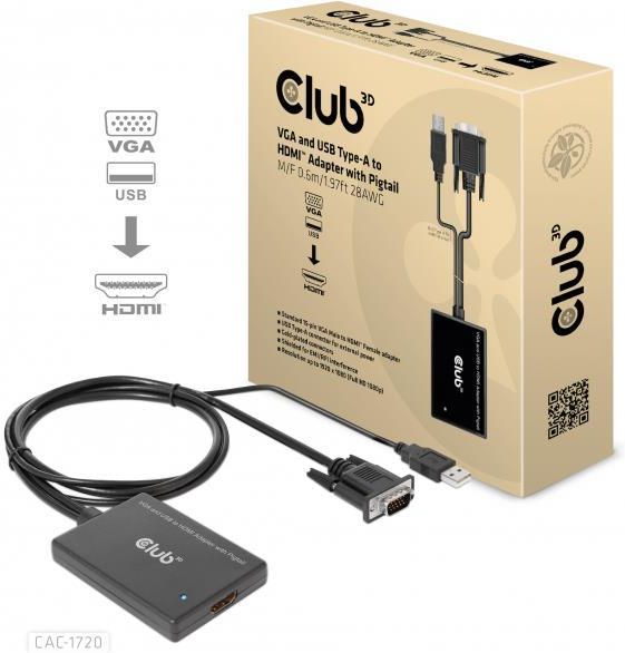 Club 3D DVI To VGA Cable - 3 Meter Monitor Connection Cable With Gold Plated Connectors