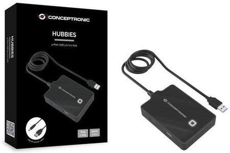 Conceptronics - hub - 4 ports USB hub - 4 - Czarny (HUBBIES10B)