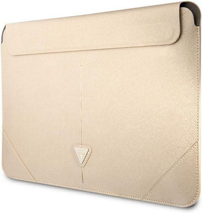 Guess Saffiano Triangle Logo Sleeve - 16" beżowy (GUCS16PSATLE)