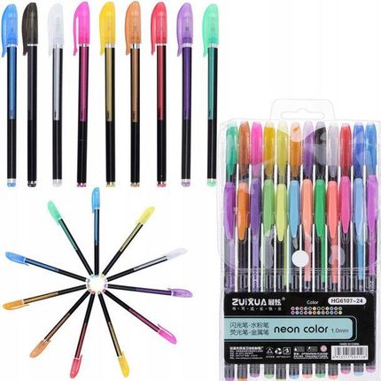 ﻿Długopisy Kolorowe Żelowe Neonowe Z Brokatem 24Kol