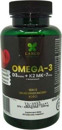 Nutririons Lanco Nutritions Omega3 + witamina D3 K2 MK-7 60kaps.