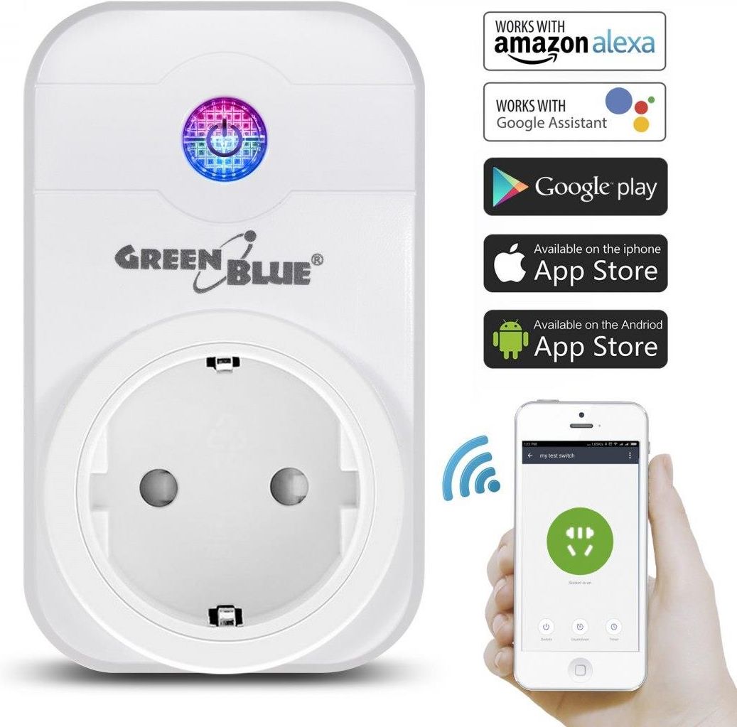 Zdalnie sterowane gniazdko WiFi Android iOS Alexa Google Home timer GreenBlue GB155G max 2000W 8 programów GreenBlue - zdjęcie 1 Zdalnie sterowane gniazdko WiFi Android iOS Alexa Google Home timer GreenBlue GB155G max 2000W 8 programów GreenBlue