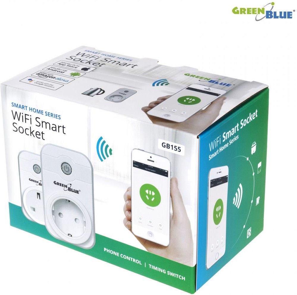 Zdalnie sterowane gniazdko WiFi Android iOS Alexa Google Home timer GreenBlue GB155G max 2000W 8 programów GreenBlue