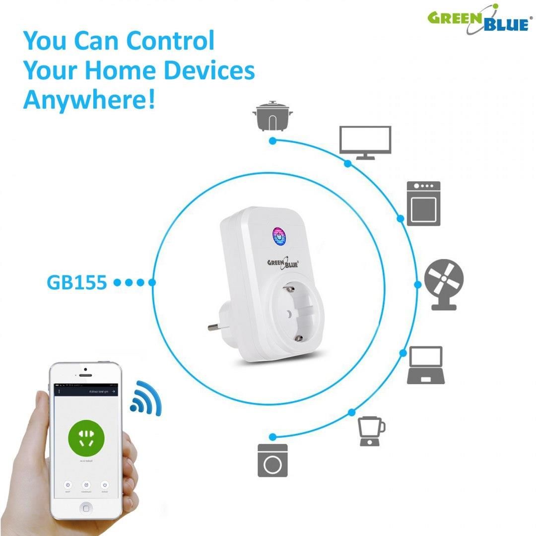 Zdalnie sterowane gniazdko WiFi Android iOS Alexa Google Home timer GreenBlue GB155G max 2000W 8 programów GreenBlue