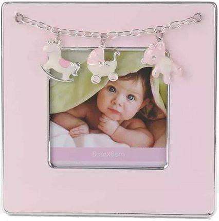 Ramka dziecięca z masy perłowej - różowa, konik, wózek, miś 473-3313