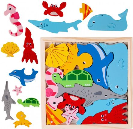 Malplay Drewniane Puzzle Układanka Morskie Zwierzątka