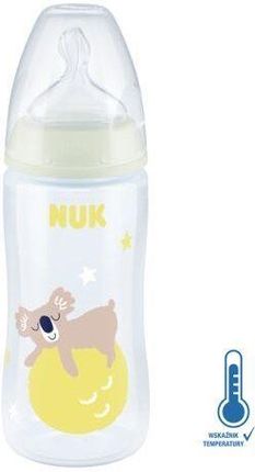 NUK First Choice+ Night ze wskaźnikiem temperatury smoczek silikonowy 300ml 6-18M żółty/koala