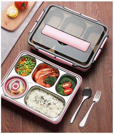 Goldstart Duży Lunchbox Różowy Ze Sztućcami Szczelnym Pojemnikiem Na Zupę (A0301)