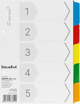 Biurfol Przekładki kartonowe A5 5k kolorowe