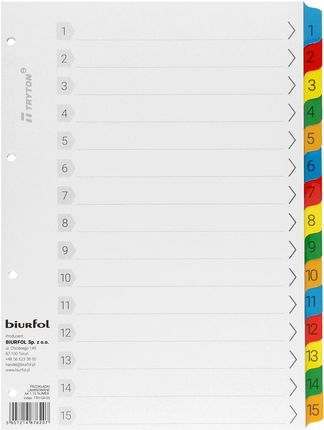 Biurfol Przekładki kartonowe A4 1-15 numeryczne