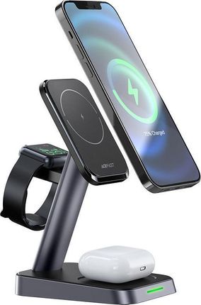 Acefast Ładowarka bezprzewodowa Qi 15W do iPhone z MagSafe Apple Watch i AirPods stojak podstawka uchwyt magnetyczny Czarny (6974316280903)