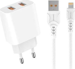 Ładowarka Sieciowa 2.4A + Kabel USB IPHONE BIAŁA DENMEN 2XUSB 2400mAh DC05 12W (29975)