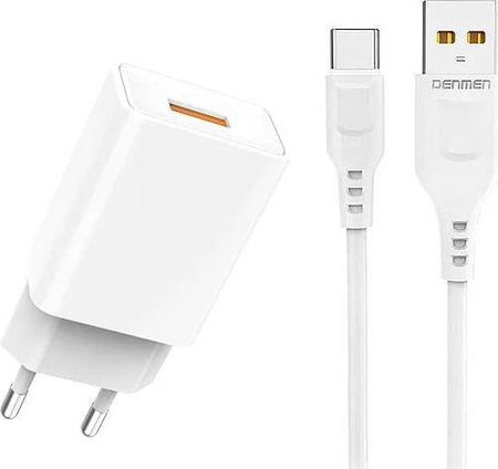 Ładowarka Sieciowa 2.4A + Kabel TYP-C USB BIAŁA DENMEN 2400mAh DC01 12W (29374)