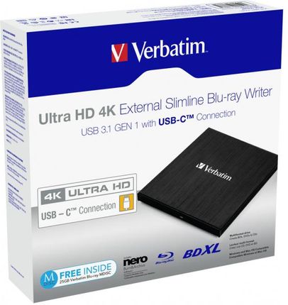 Verbatim External Slimline Blu-Ray Writer Usb 3.1 (43888)
