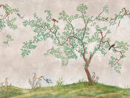 Tapeta Panel Bez Pasowania Japońskie Drzewo Ptaki
