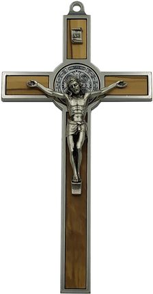 Metalowy Krzyż Srebrny Benedyktyński Wiszący 20 CM