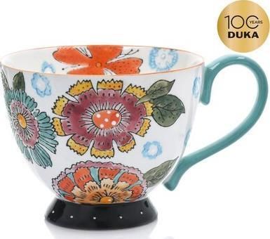 Duka Kubek W Kwiaty Florist 400Ml Biały Turkusowy Porcelanowy