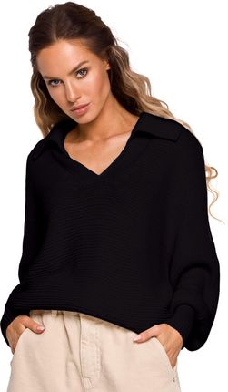 Oversizowy sweter z kołnierzykiem (Czarny, S/M)