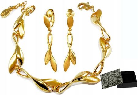 Złoty Komplet Biżuteria Bransoletka Klipsy Colibra