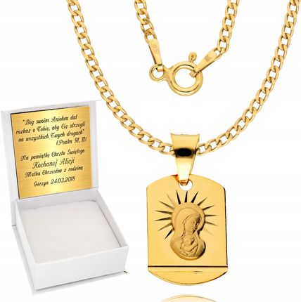 Euforia Złoty Łańcuszek 925 Medalik Chrzest Komunia Grawer