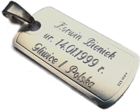 Nieśmiertelnik blaszka 2,8 cm Grawer Srebro 925