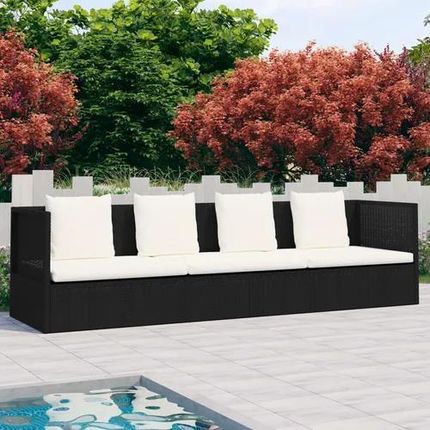Leżanka ogrodowa z poduszkami, polirattanowa, czarna