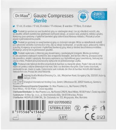 Dr.Max Pharma Kompresy gazowe sterylne 5 x 5 cm, 2 szt.