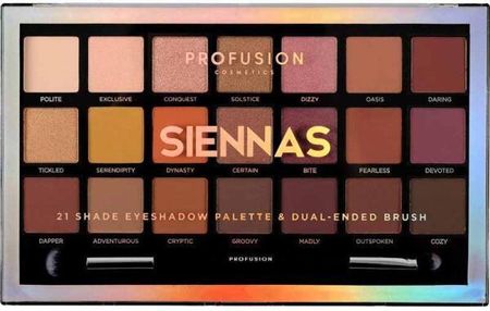 Profusion Cosmetics Paletka Cieni Do Powiek - Siennas 21 Shades Eyeshadow Palette & Dual-Ended 250 G