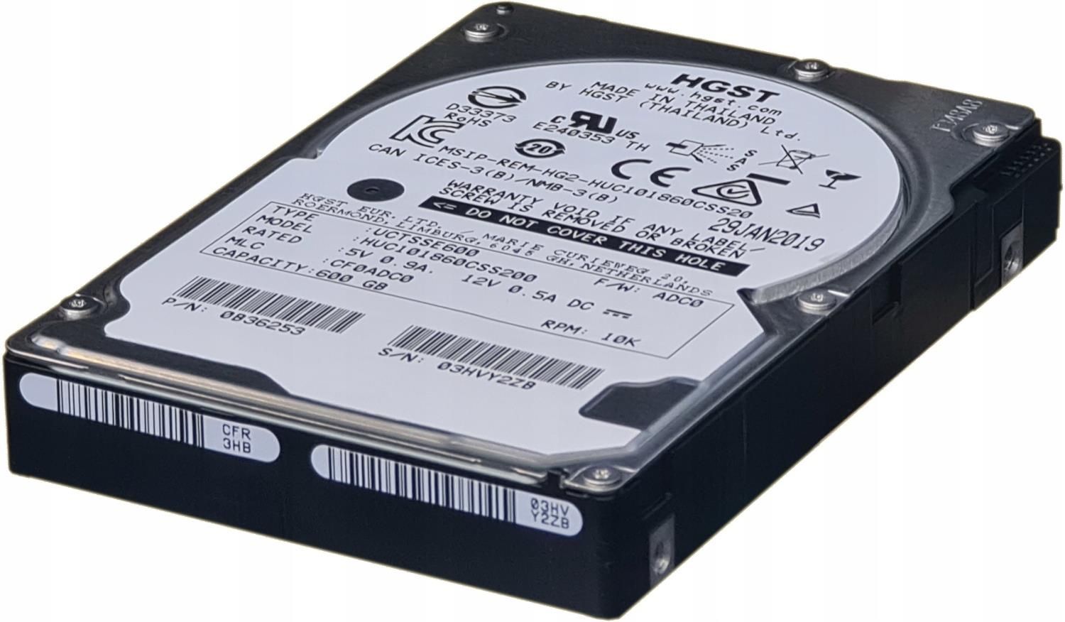 Disco Rigido HGST 600 GB SAS 12 Gbps, 10.000 Giri/min, 2,5", Per Server HP - Usato, Funzionante