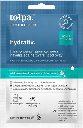 Tołpa Dermo Face Hydrativ Nawilżająca Maska-Kompres Na Twarz Szyję I Dekolt 2X6ml/1opak.