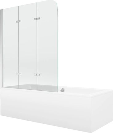 Mexen Cube 180x80cm + Obudowa + Parawan 3-Skrzydłowy 120cm Transparent Chrom 550518080x9012030100