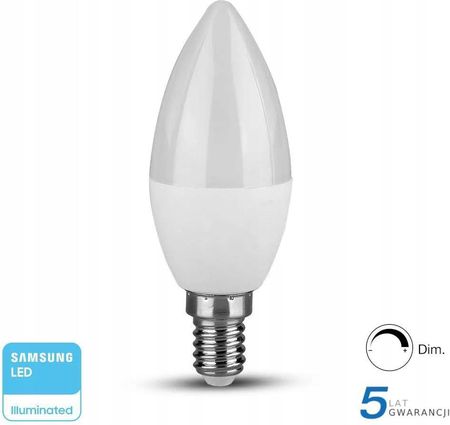Żarówka LED V-TAC SAMSUNG CHIP 5.5W E14 Świeczka Ściemnialna VT-293D 6400K 470lm 5 Lat Gwarancji