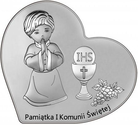 Obrazek Srebrny Pamiątka I Komunii dla chłopca serce z podpisem Dono DS138O