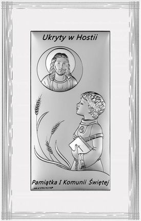 Obrazek Srebrny Pamiątka I Komunii dla chłopca prostokąt z podpisem DS136FO