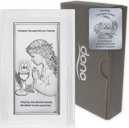 Obrazek Srebrny Pamiątka I Komunii dla dziewczynki prostokąt z podpisem DS30FA