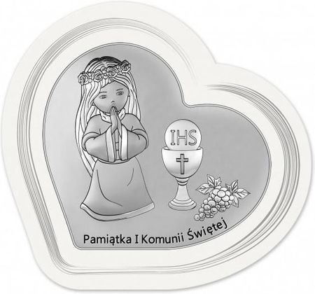 Obrazek Srebrny Pamiątka I Komunii dla dziewczynki serce z podpisem DS138FA