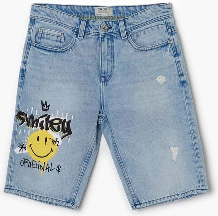 Cropp - Szorty jeansowe Smiley® - Niebieski