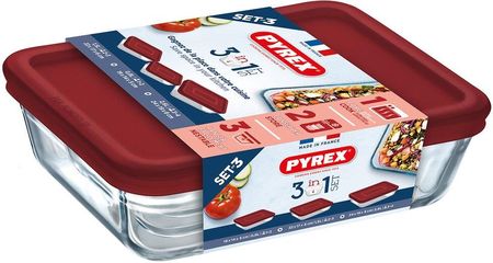 Pyrex Set Pojemników Na Lunch Cook & Freeze Szkło Czerwony 3Szt. (S2702757)