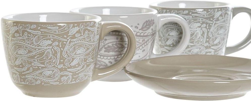 Dkd Home Decor Zestaw Filiżanek Do Kawy Szary Beżowy Metal Kamionka ...