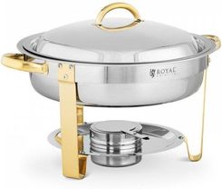 Podgrzewacz do potraw - okrągły - złote akcenty - 4,5 l - 1 pojemnik na paliwo - składane nóżki - Royal Catering