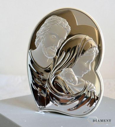 Srebrny obrazek z wizerunkiem Świętej Rodziny serce