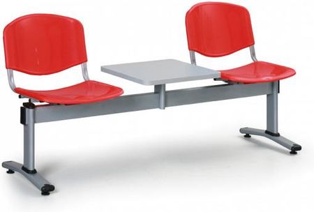 Ławka do poczekalni plastikowa VERONA - 2 siedziska + stołek, cezrwony